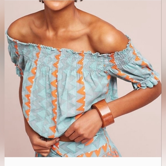 Anthropologie Feather Bone Demetria Smocked Cropped Top sz. M - Picture 1 of 6